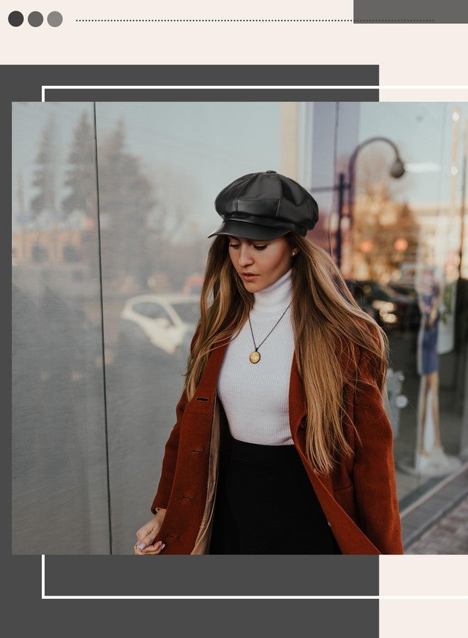 Floraltop قبعة غاتسبي نيوزبوي مزينة بالزهور للنساء، قبعة جلدية من البولي يوريثان مكونة من 8 أجزاء، قبعة بيريه عتيقة، قبعة غاتسبي هدية للنساء (أسود، كلاسيكي) - Image 5